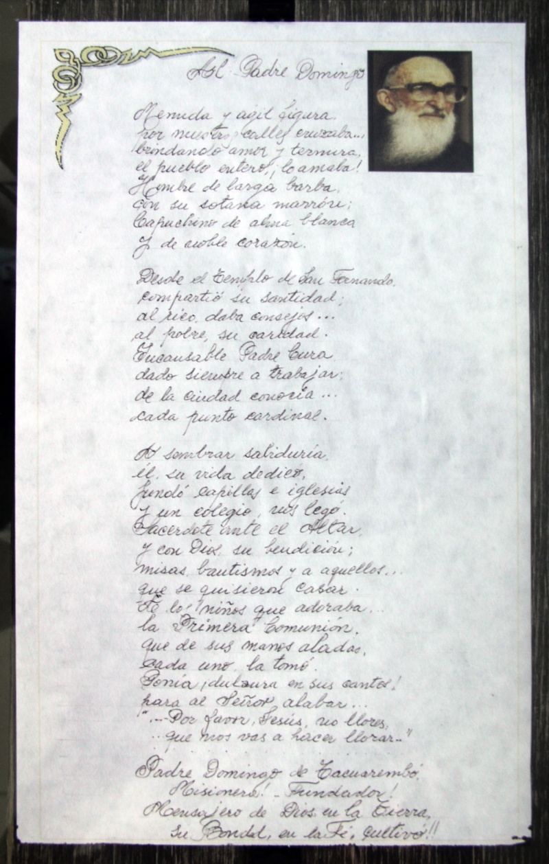 Poema de Liris Sosa de Manfredi para el Padre Domingo, 4 de Mayo, 2015.